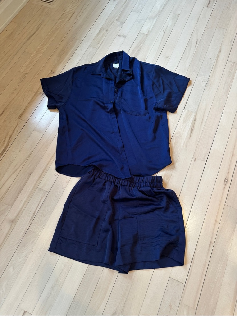 a new day Navy Blue Short Sleeve Button Front Blouse